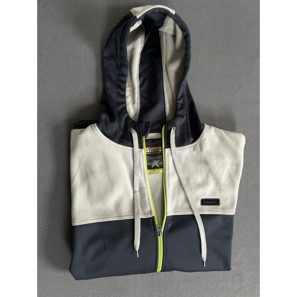 Simms Size 2xl Blue/ Gray Hooded Jacket  Full Zip Hand Pockets And Sleeve Pocket